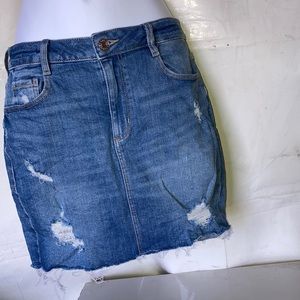 Distressed Medium-wash Blue Denim Mini Skirt